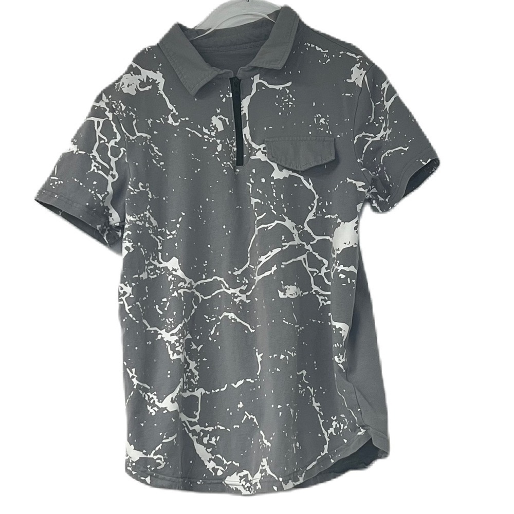 Mini Boyz Grey Paint Splashed Short Sleeve Polo  Sz 8